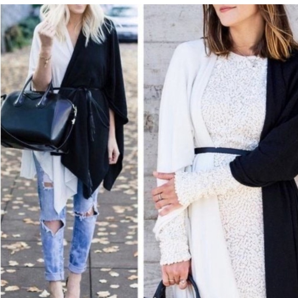 Donni Charm x The Zoe Report Wonder Cape Womenβs OS Ivory Black Color Block Wrap